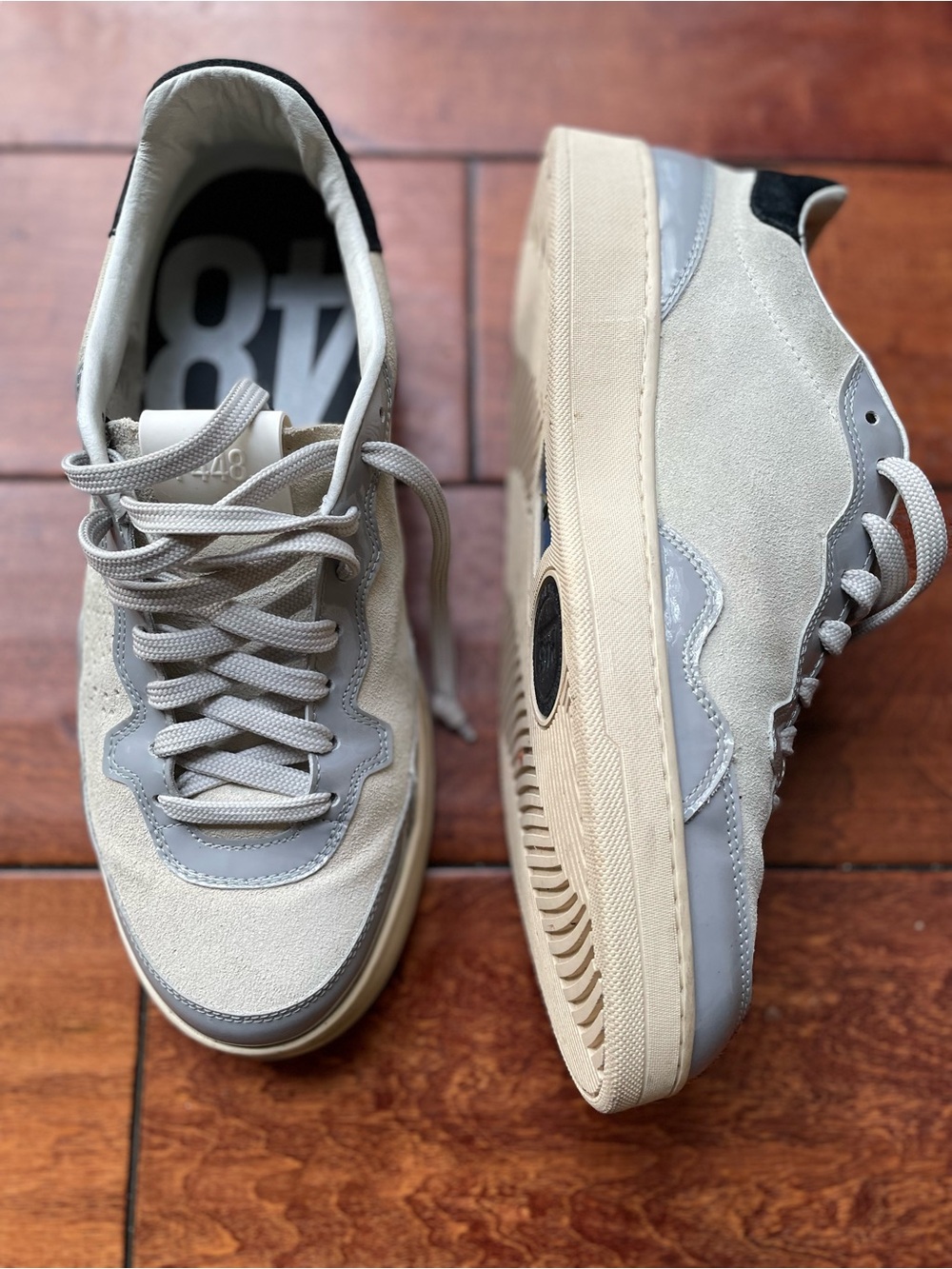 P448 Women's Suede & Leather Low-Top Sneakers in Light Gray and Cream